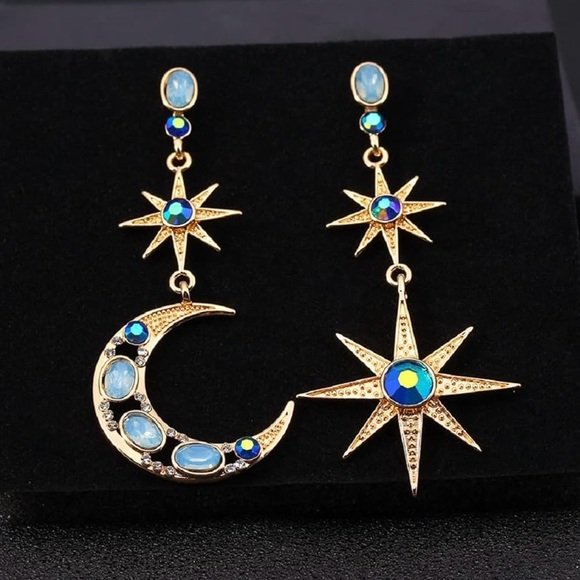 Betsey Johnson Blue Celestial Moon & Star Drop Earrings - Picture 10 of 10